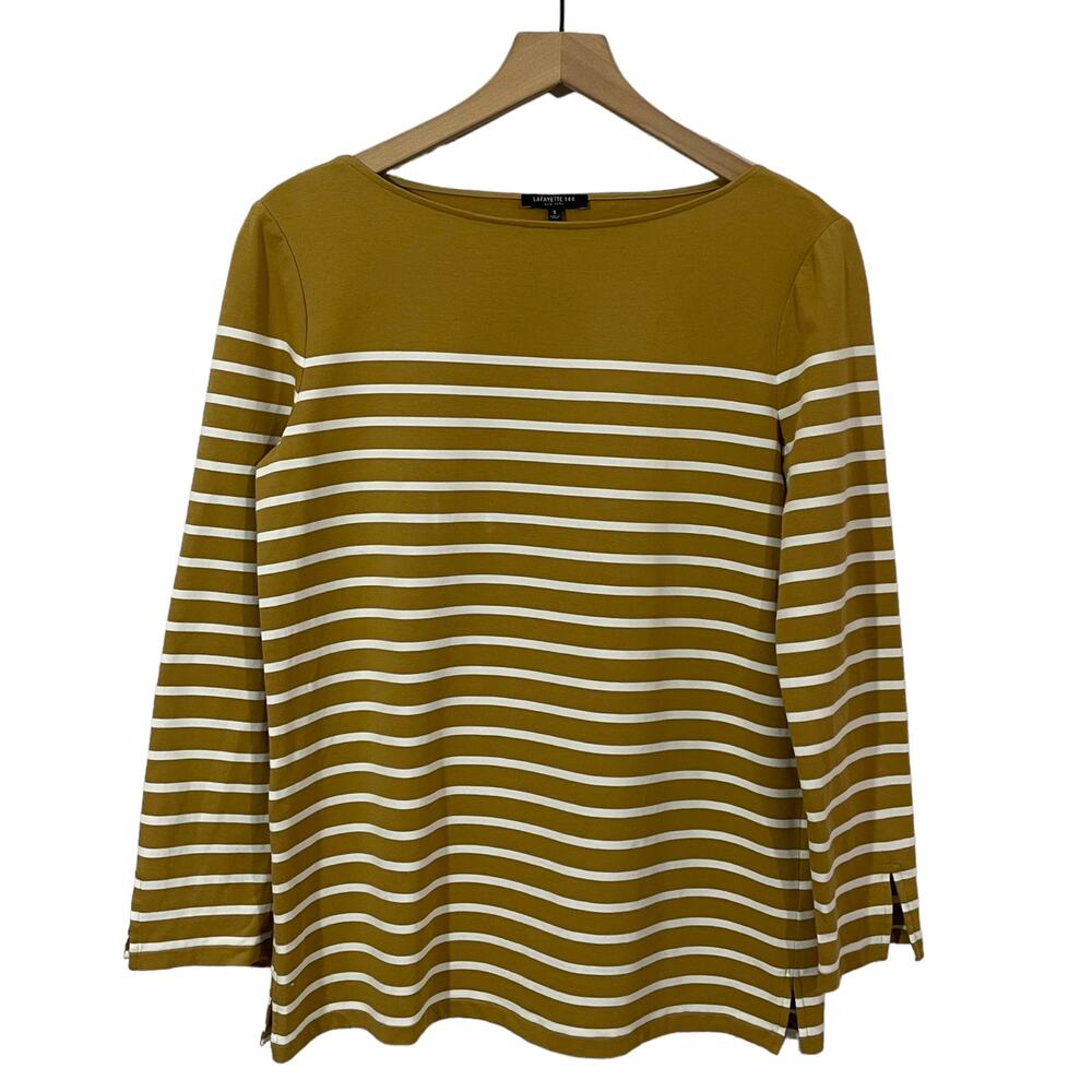 Lafayette 148 New York Wes Boat Neck 3/4 Sleeve Breton Striped Top - Small